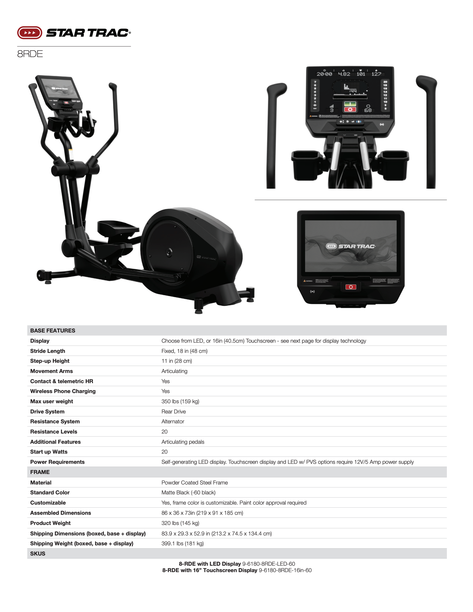 StarTrac 8RDE Rear Drive Elliptical (16" Touchscreen)