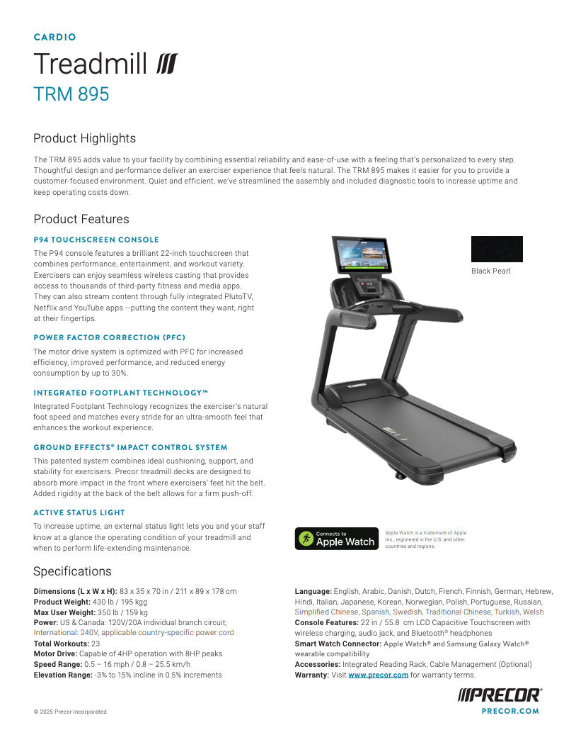 TRM 895 Treadmill 22" Touchscreen