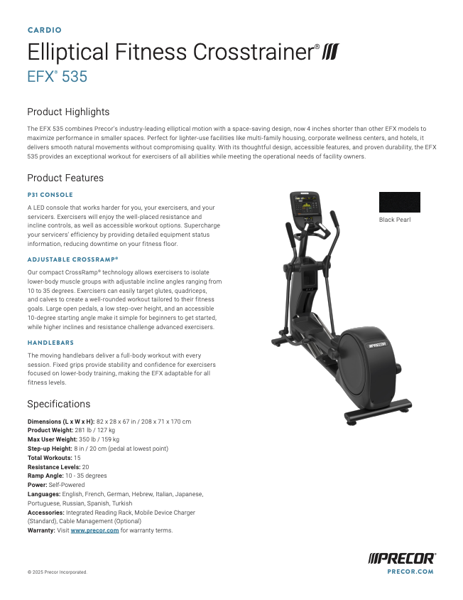 EFX 585 Elliptical 16" touchscreen