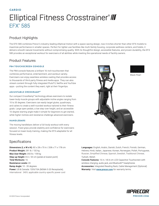 EFX 585 Elliptical 16" touchscreen